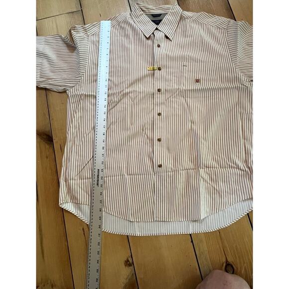 Woods & Woods Men's Button Down striped shirt. Brown/white. Logo. XL - Picture 7 of 7